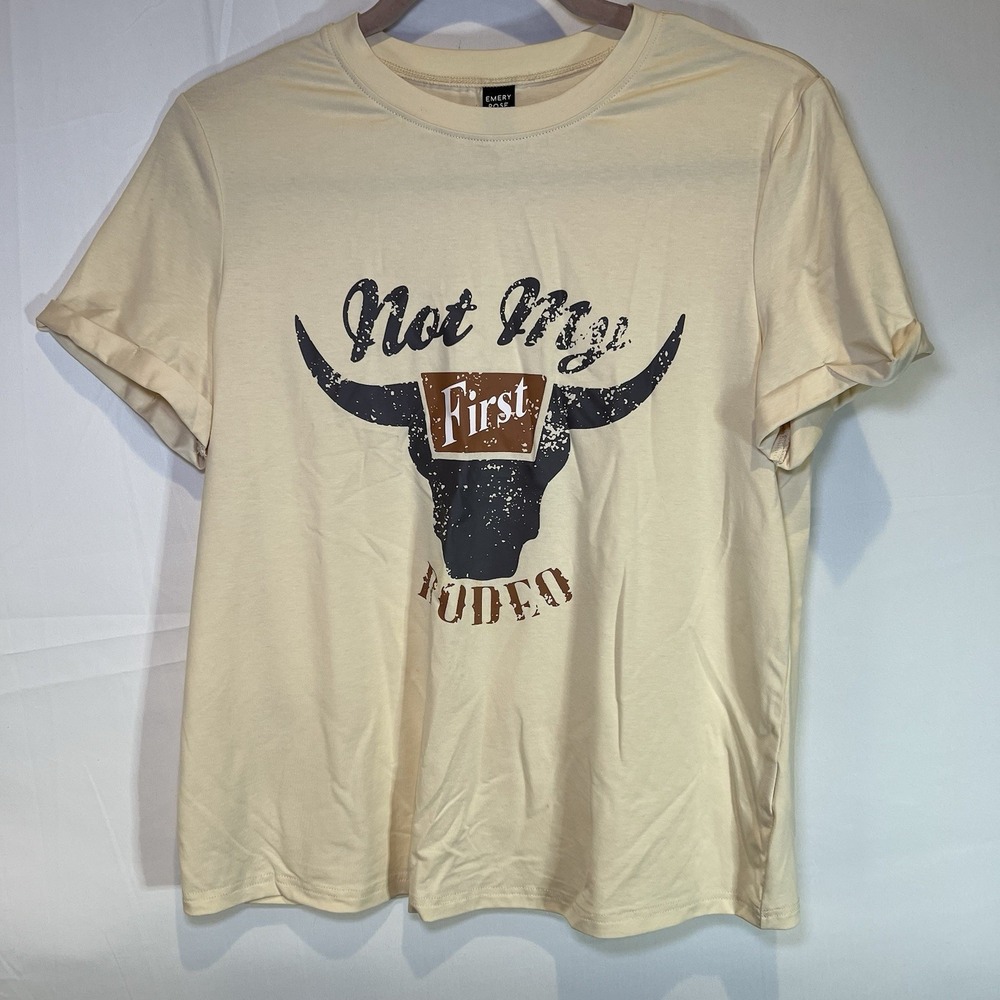 Not My First Rodeo Cuffed Arm T-shirt Size Small Emory Rose Cream Brown